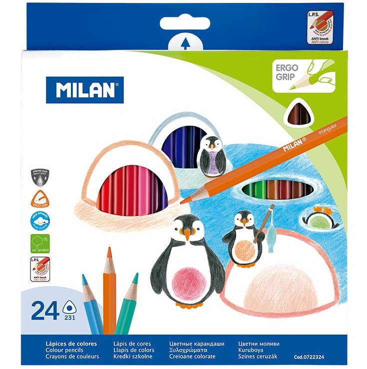 Set creioane colorate Milan - Triunghiulare, 24 culori