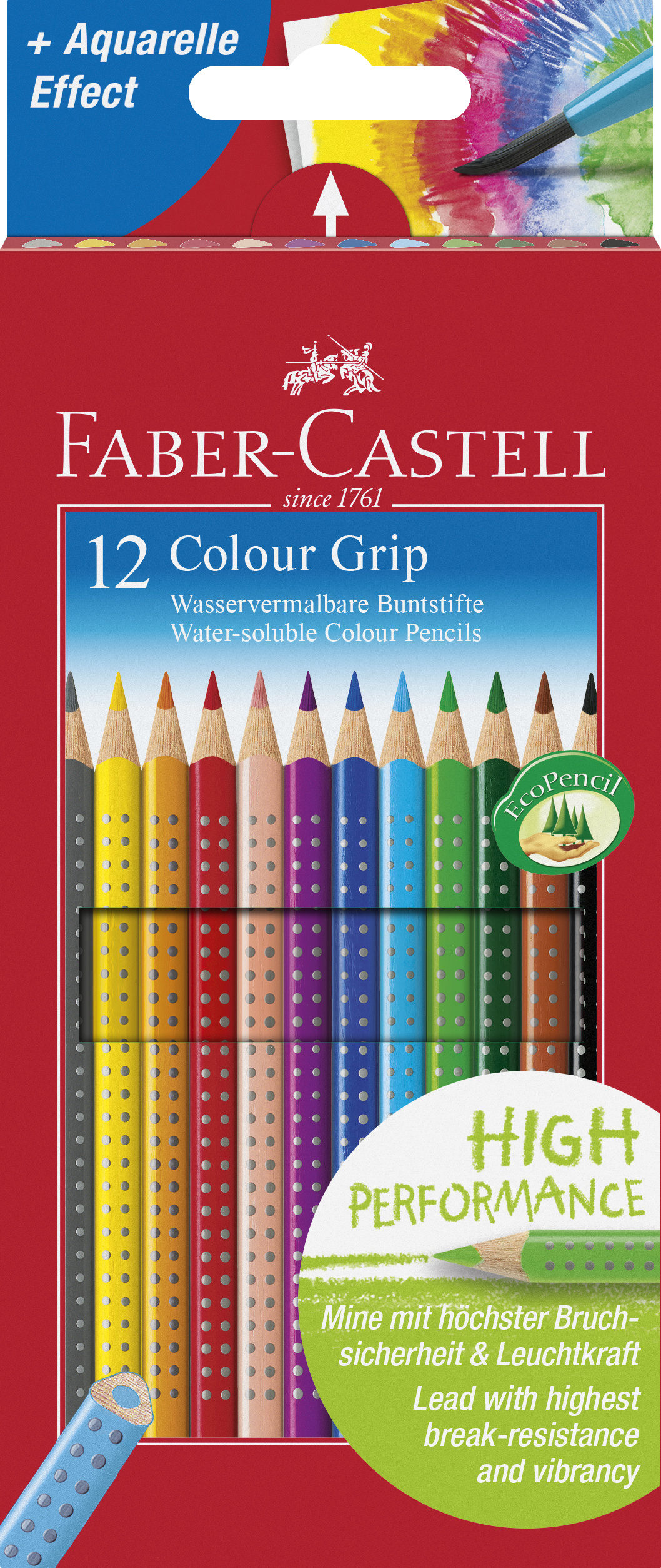 Creioane colorate acuarela Faber-Castell Grip 2001 - 12 bucati