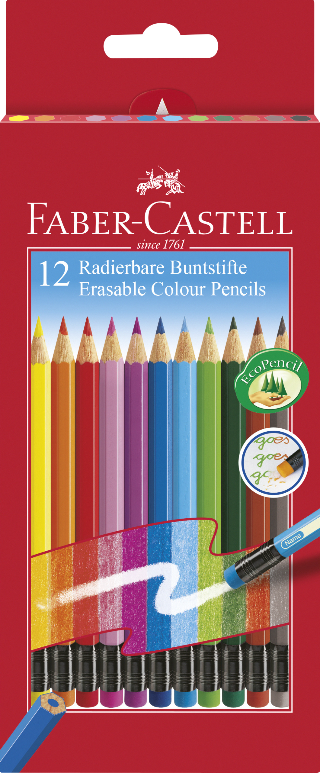 Set creioane colorate Faber-Castell - 12 bucati, se pot sterge
