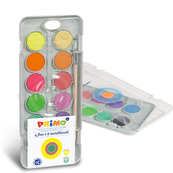 Acuarele Primo - 12 culori: 8 metalice si 4 fluorescente