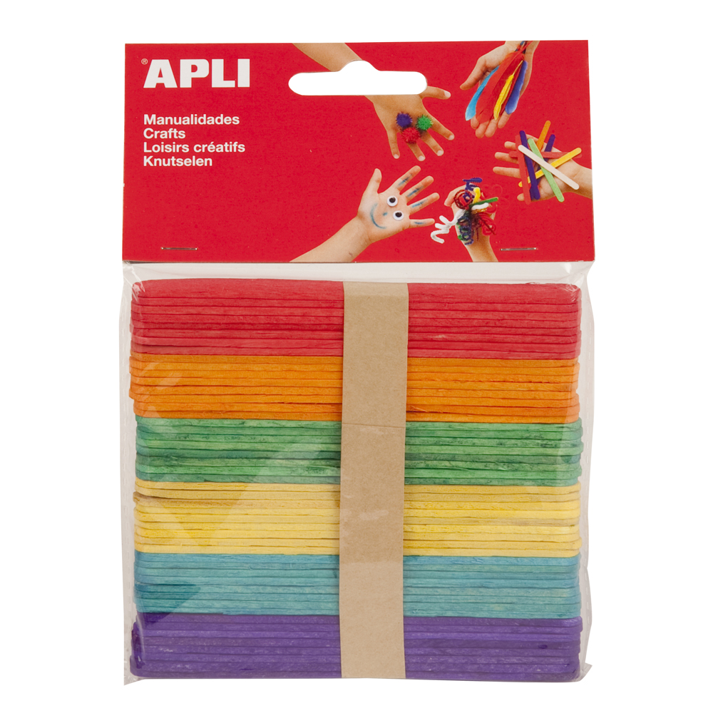 Betisoare plate din lemn APLI - Colorate, 11,4 x 1 cm