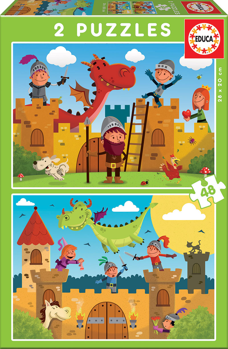 Puzzle Educa din 2 x 48 de piese - Dragoni si cavaleri