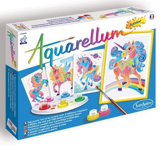 Set creativ de colorat Sentosphere - Unicorni, cu vopsele acuarele