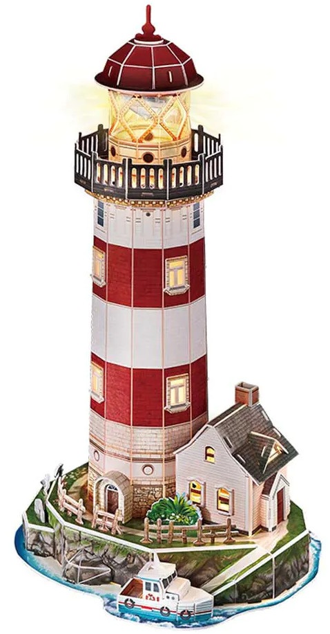 Puzzle 3D Cubic Fun din 72 piese - Far de noapte, cu lumini LED
