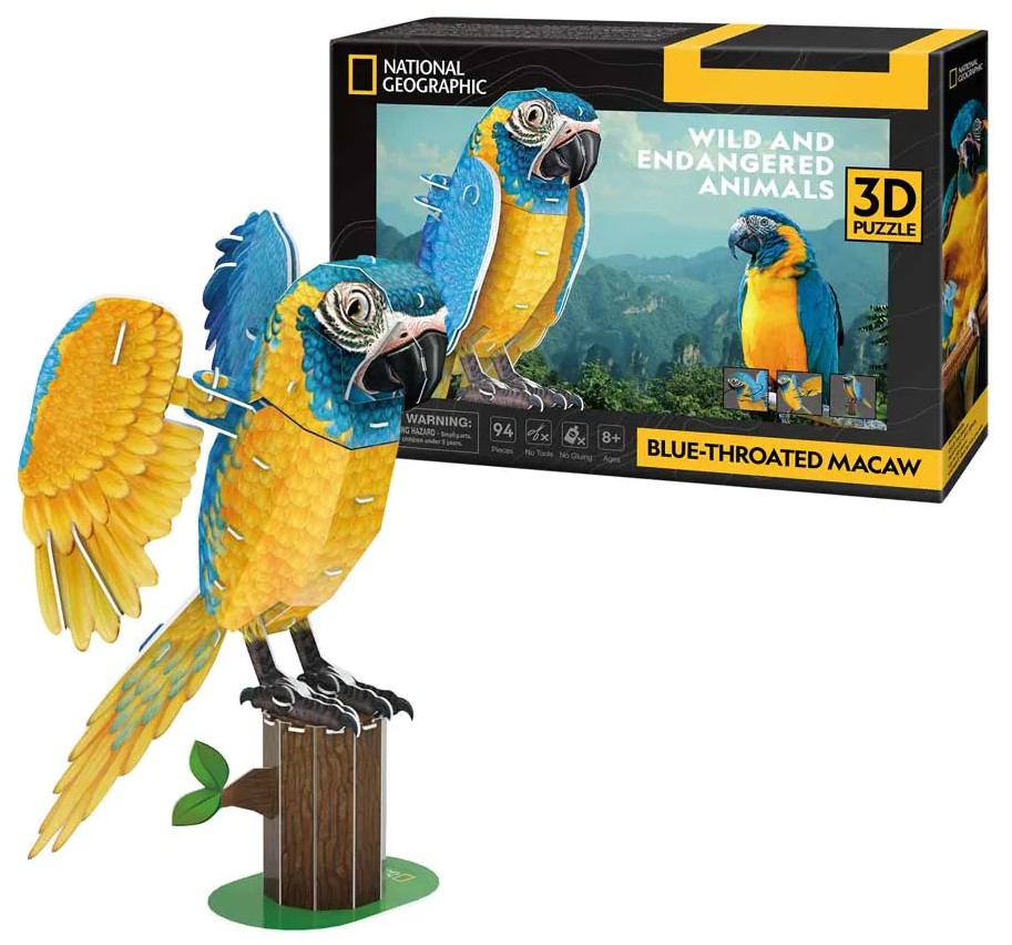 3D Puzzle Cubic Fun din 94 piese- Macaul cu gât verde