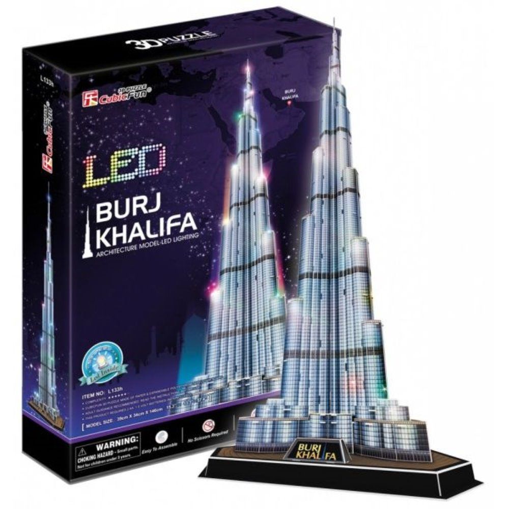 3D Puzzle CubicFun din 136 piese- Burj Khalifa, cu lumini LED