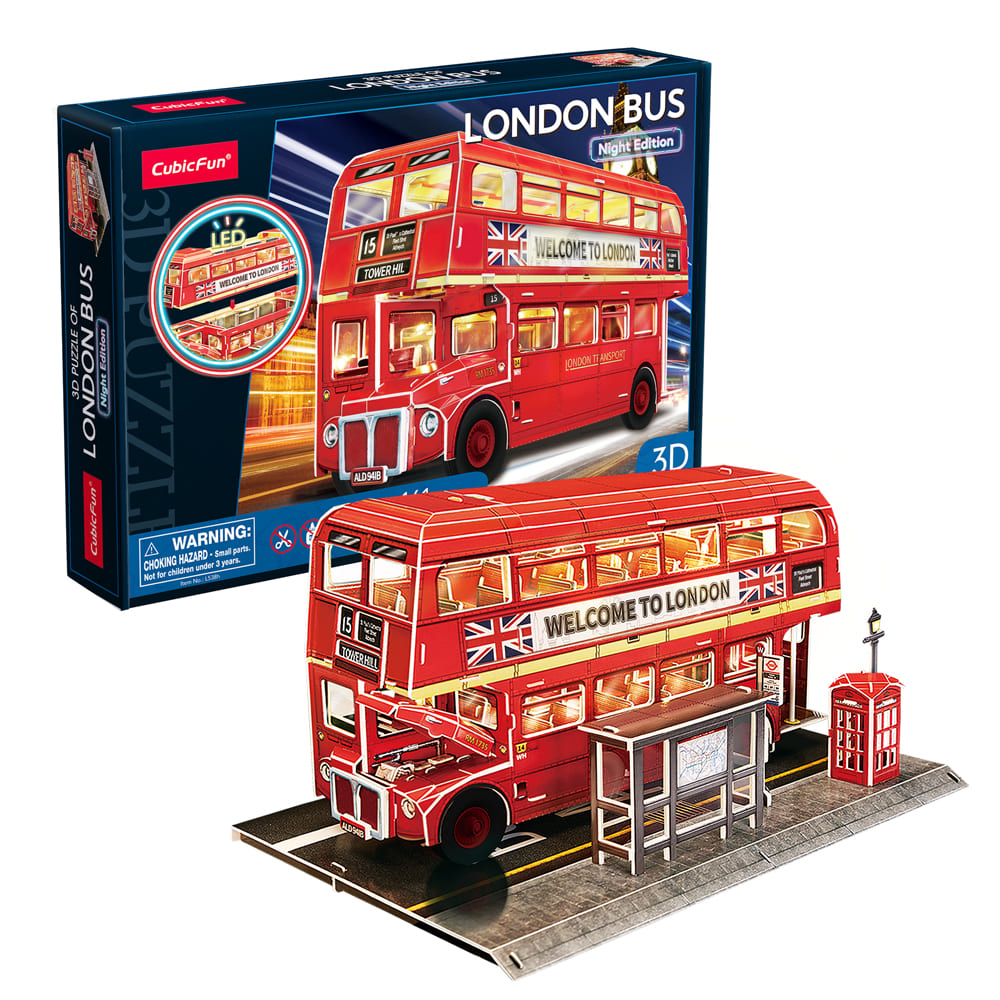 3D Puzzle CubicFun din 161 piese- Autobuz londonez, cu lumini LED