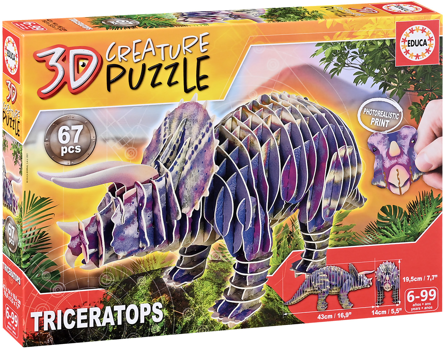 Puzzle 3D Educa de 67 piese - Triceraptor