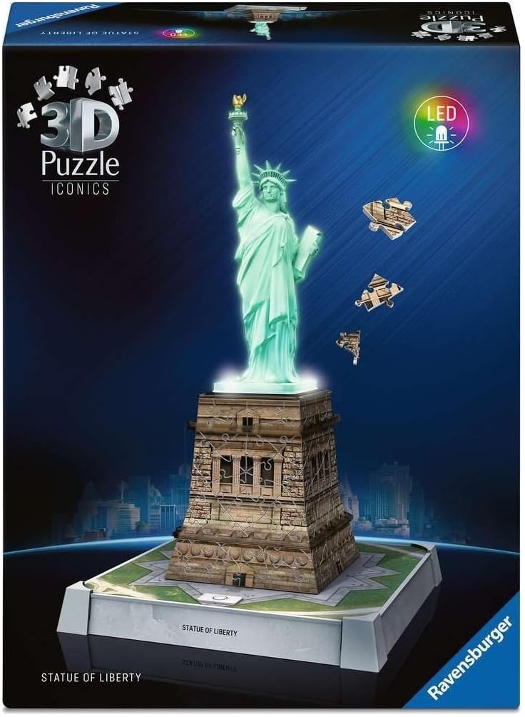 Puzzle 3D Ravensburger din 108 piese - Statuia Libertății cu lumini