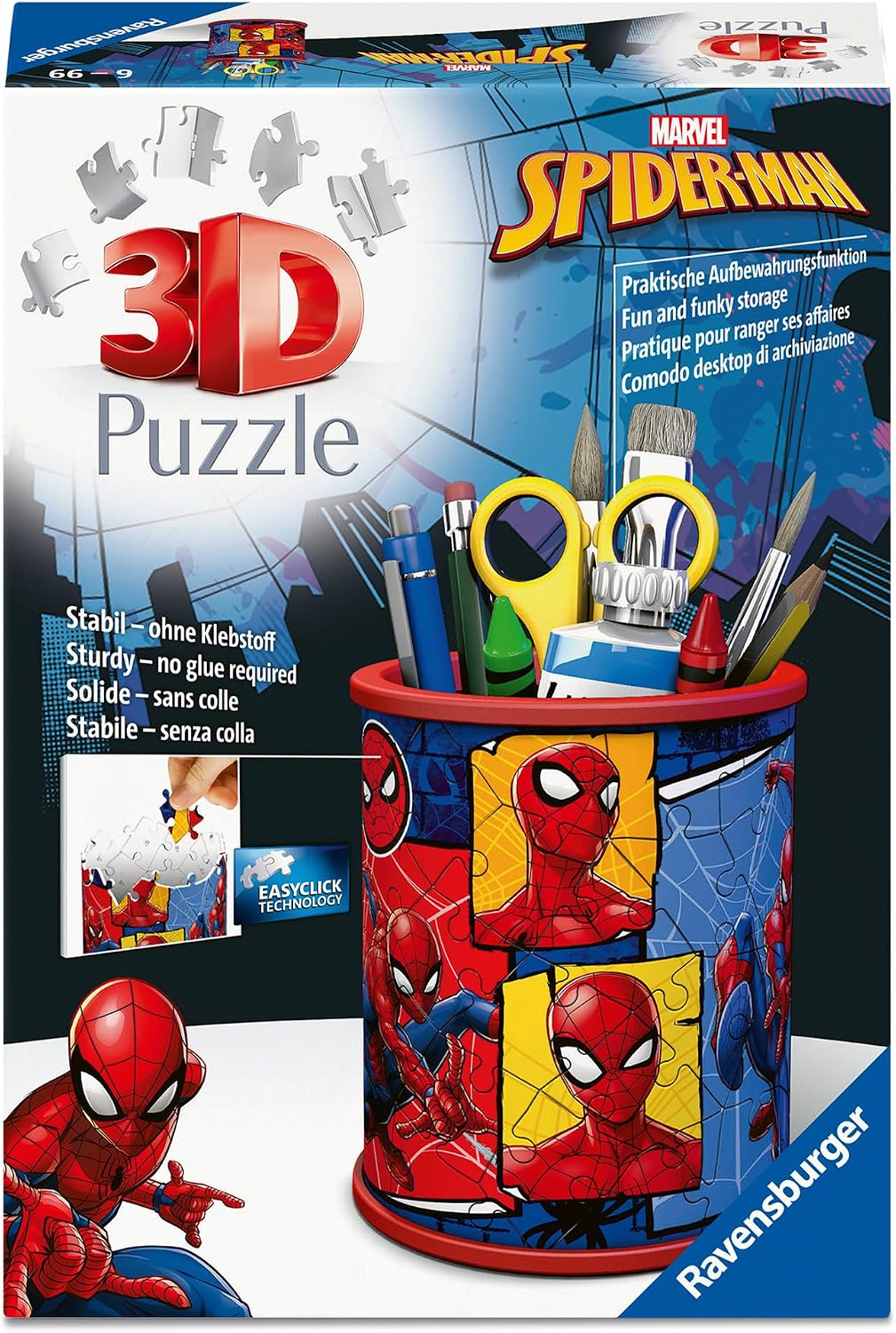 Puzzle 3D Ravensburger - Suport pentru creioane Spider-Man, 54 piese
