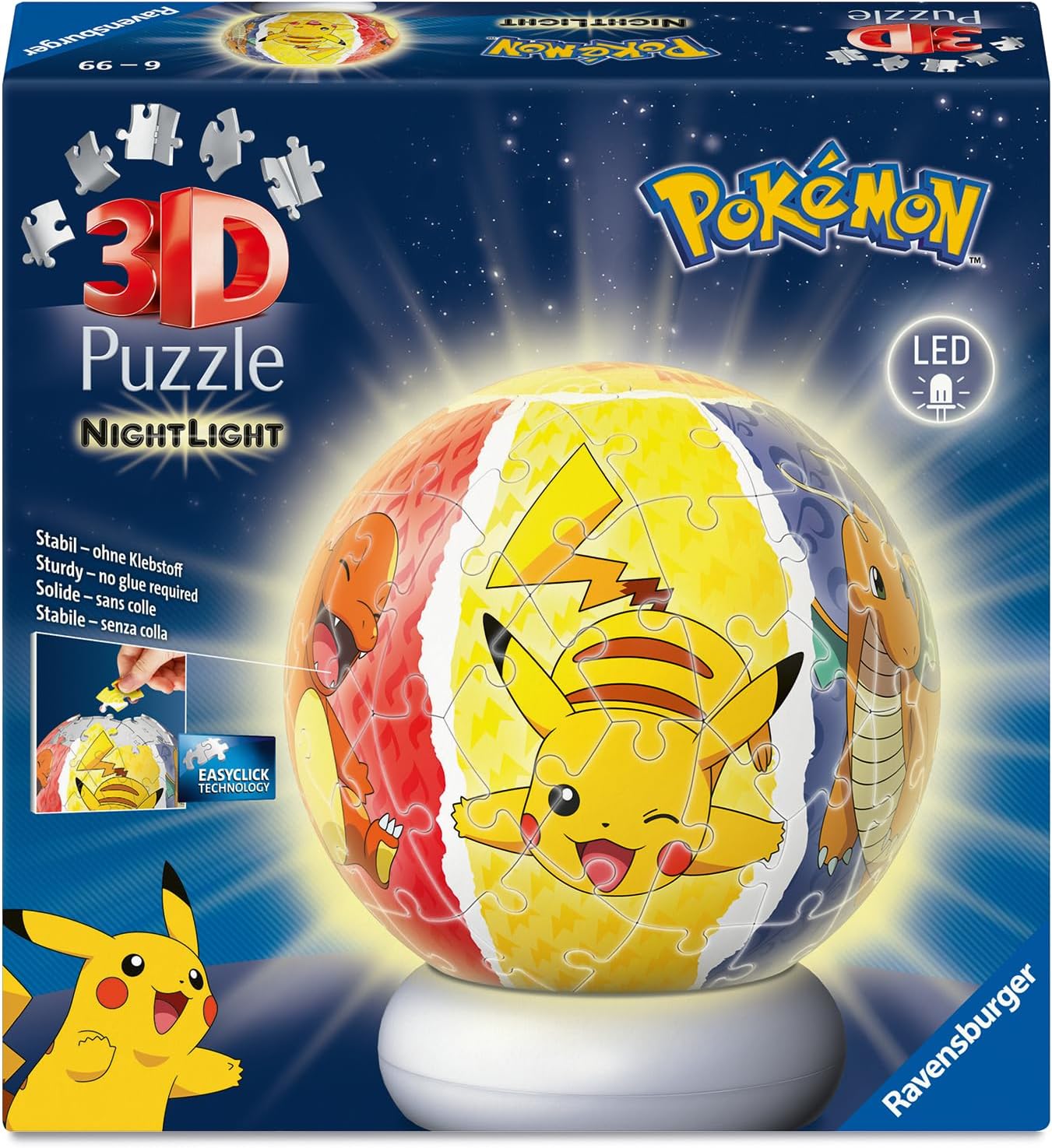 3D Puzzle Ravensburger din 72 piese - Lumină de noapte Pokemon