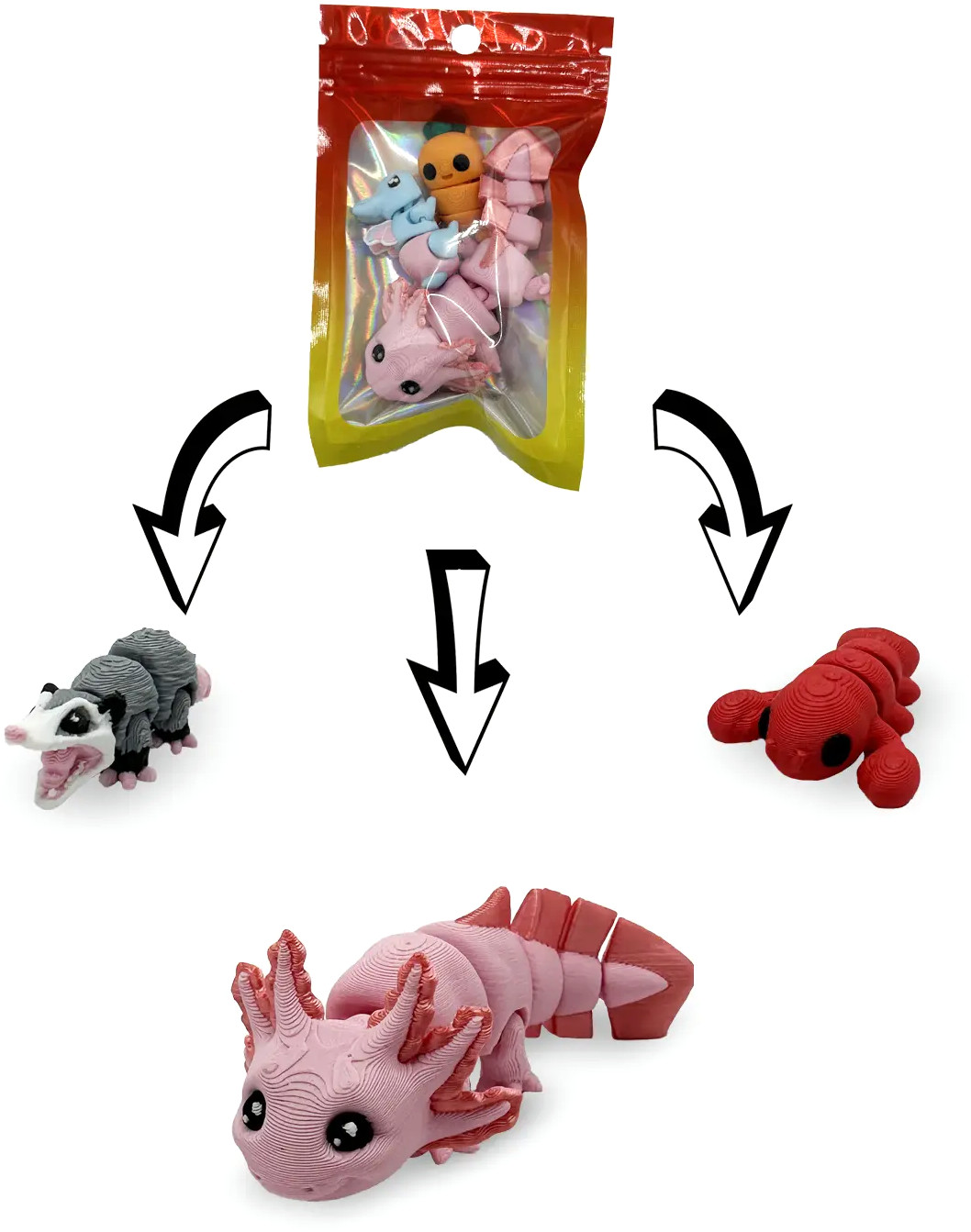 Print 3D de la 3D Morph Lab  - Set mini axolotl, roz, sortiment