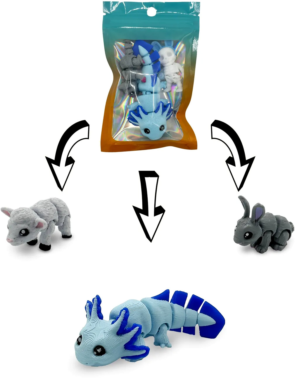 Print 3D de la 3D Morph Lab  - Set mini axolotl, albastru, sortiment