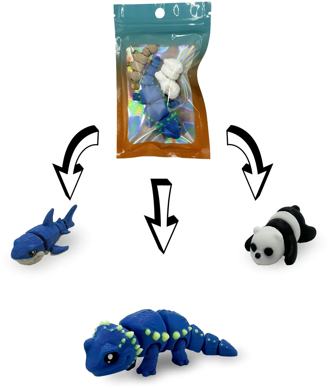 Print 3D de la 3D Morph Lab  - Set mini dragon bărbos, albastru, asortiment
