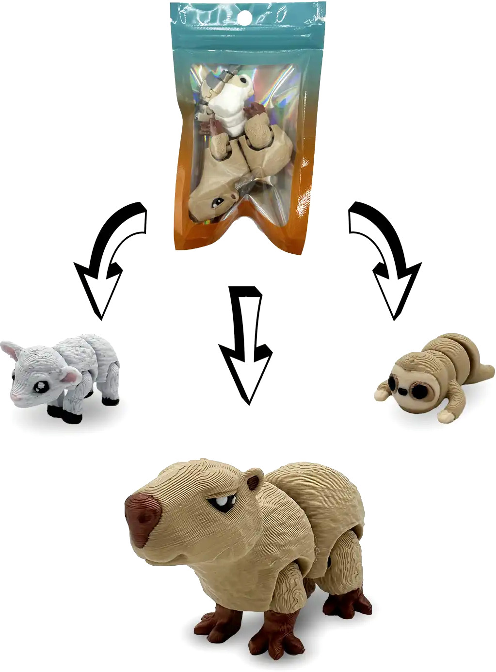 Print 3D de la 3D Morph Lab  - Set mini capibara, bej, asortiment