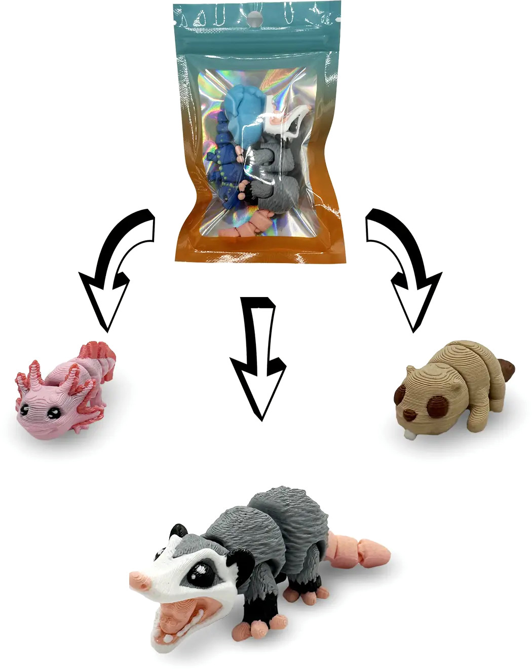 Print 3D de la 3D Morph Lab  - Set mini oposum, gri, asortiment