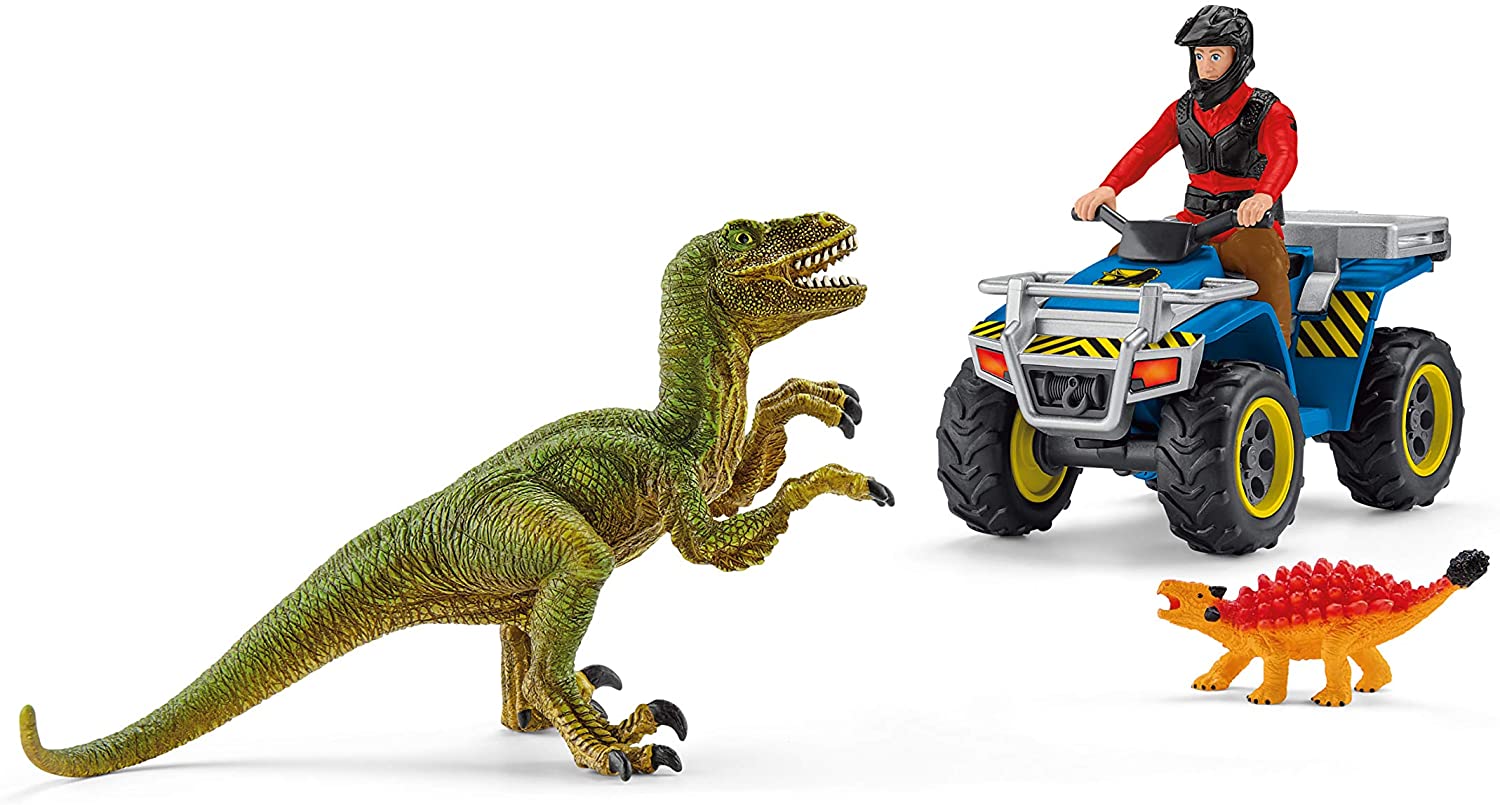 Set Schleich Dinosaurs - Fuga de un velosiraptor, cu un ATV