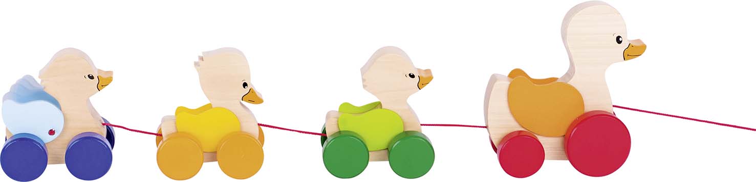 Jucarie din lemn de impins Goki - Familia de rate