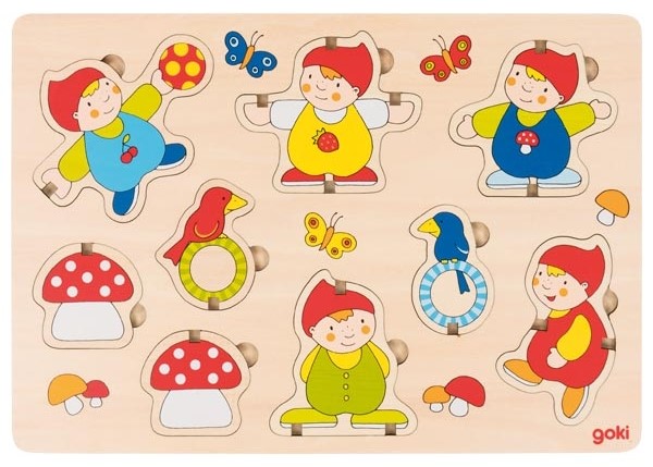 Puzzle din lemn Goki - Pitici,  puzzle care sta vertical