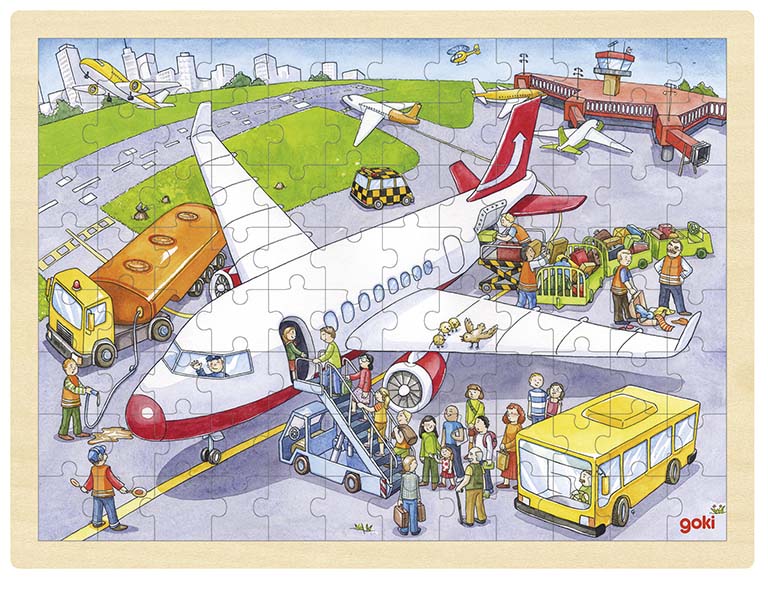 Puzzle din lemn Goki - La aeroport
