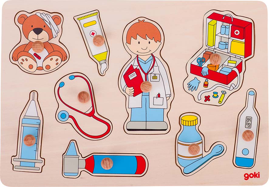 Puzzle din lemn cu manere Goki - Consult medical