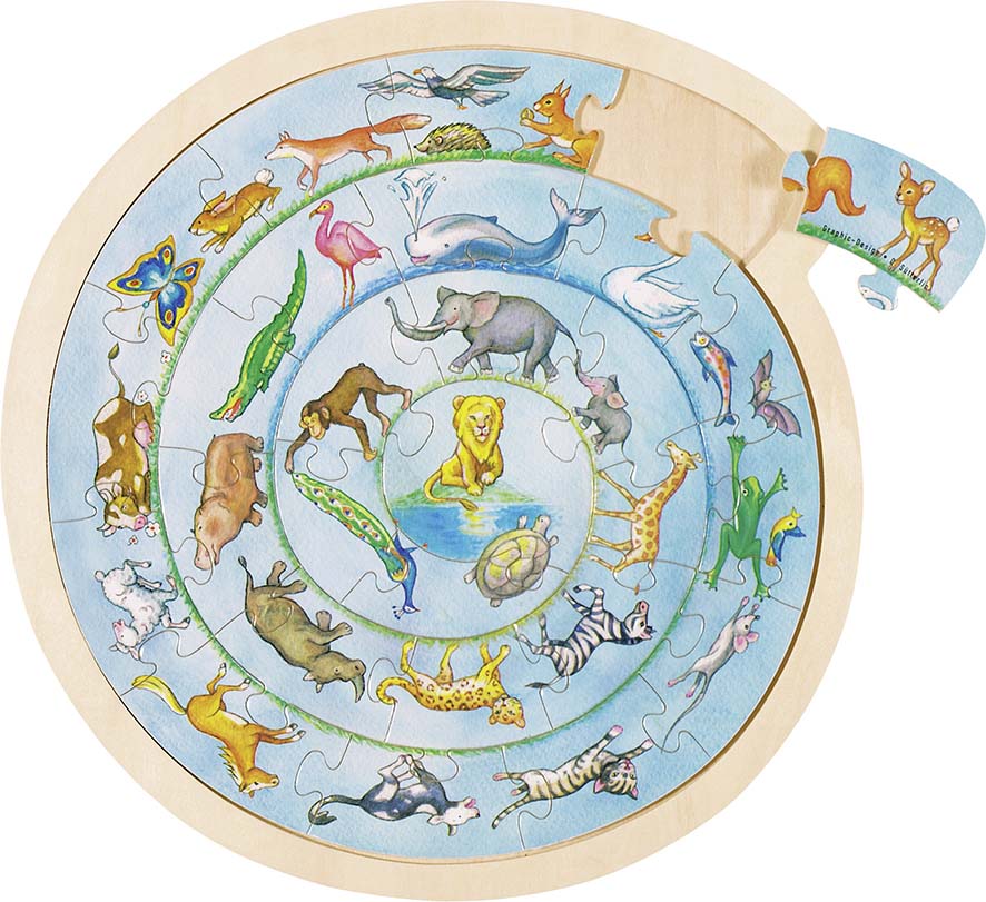 Puzzle din lemn Goki - Cerc din animale