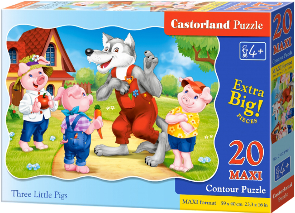 Puzzle Castorland din 20 XXL de piese - Cei trei purcelusi