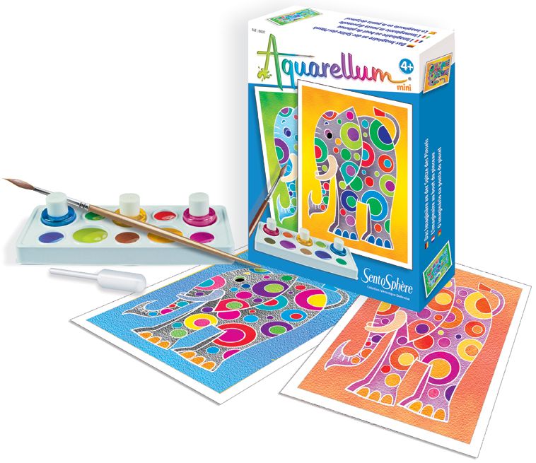 Set de colorat cu acuarele Sentosphere Aquarellum Mini - Elefant