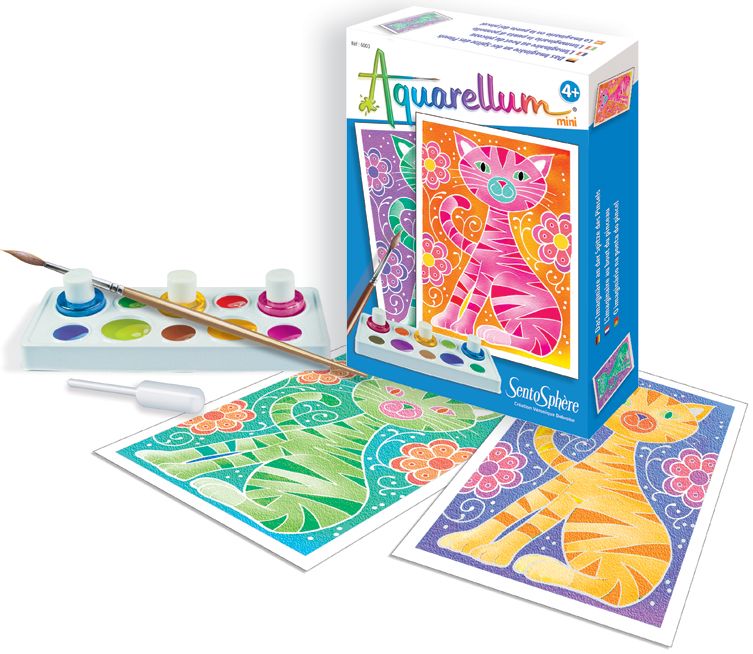 Set de desen cu vopsele acuarele Sentosphere Aquarellum Mini - Pisicute