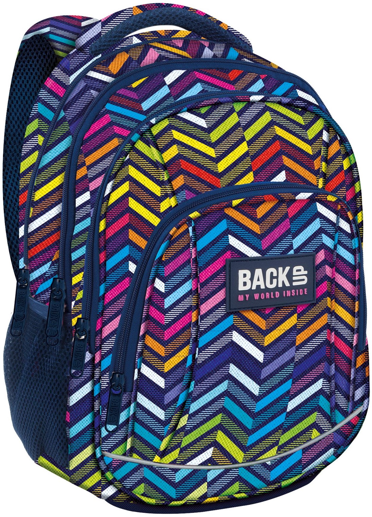 Ghiozdan școlar BackUP A10 - Color Stripe, cu 3 compartimente + cadou