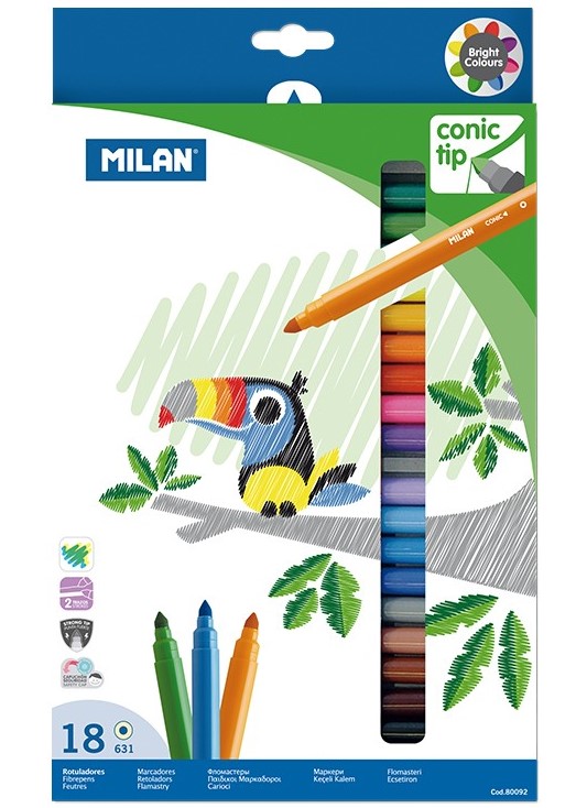 Set pixuri cu pâslă 18 culori Milan – Conic tip