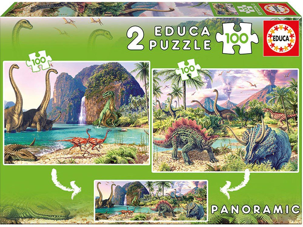 Puzzle Educa din 2 x 100 de piese - Dino World