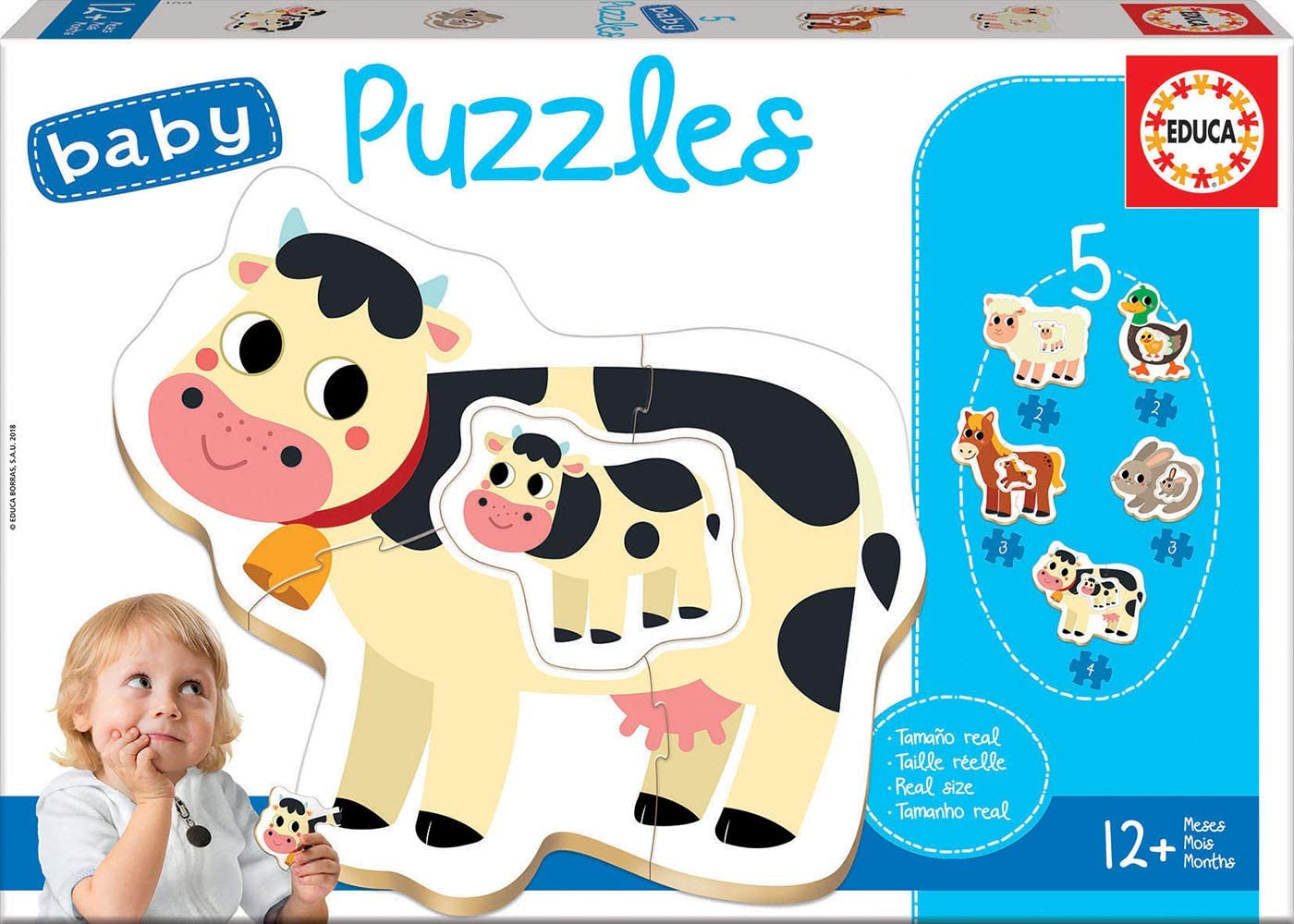 Puzzle pentru bebelus Educa 5 in 1 - Farm Animals