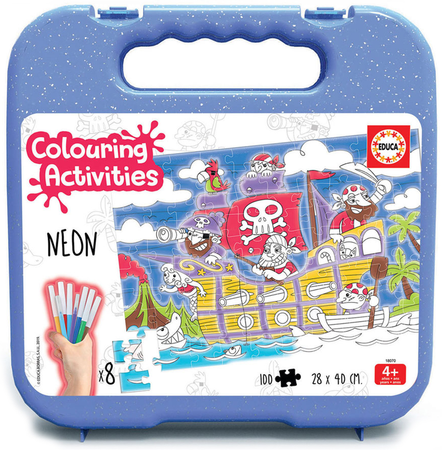 Puzzle de colorat Educa din 100 de piese - Pirates, cu 8 carioci