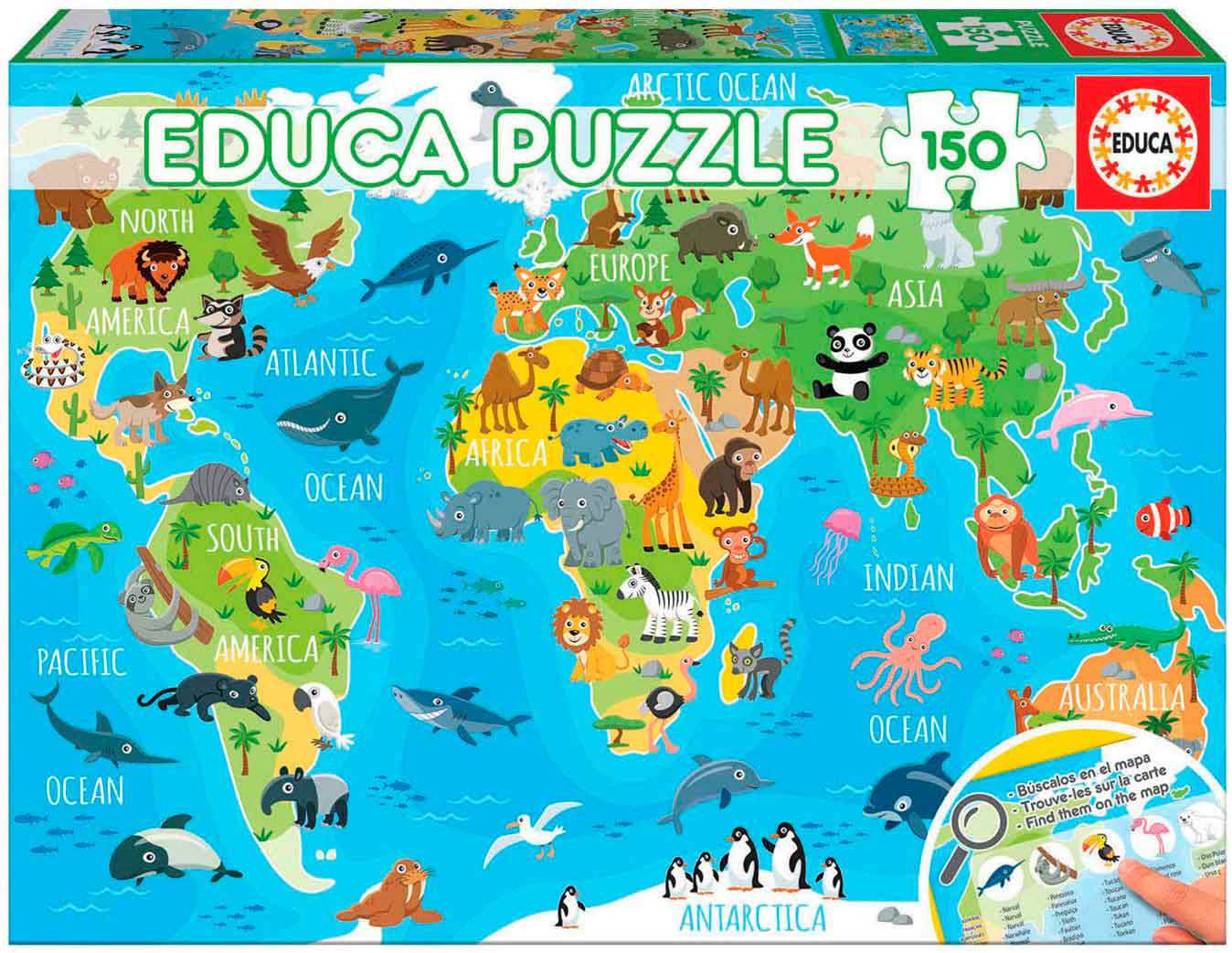 Puzzle Educa din 150 de piese - Animals World Map