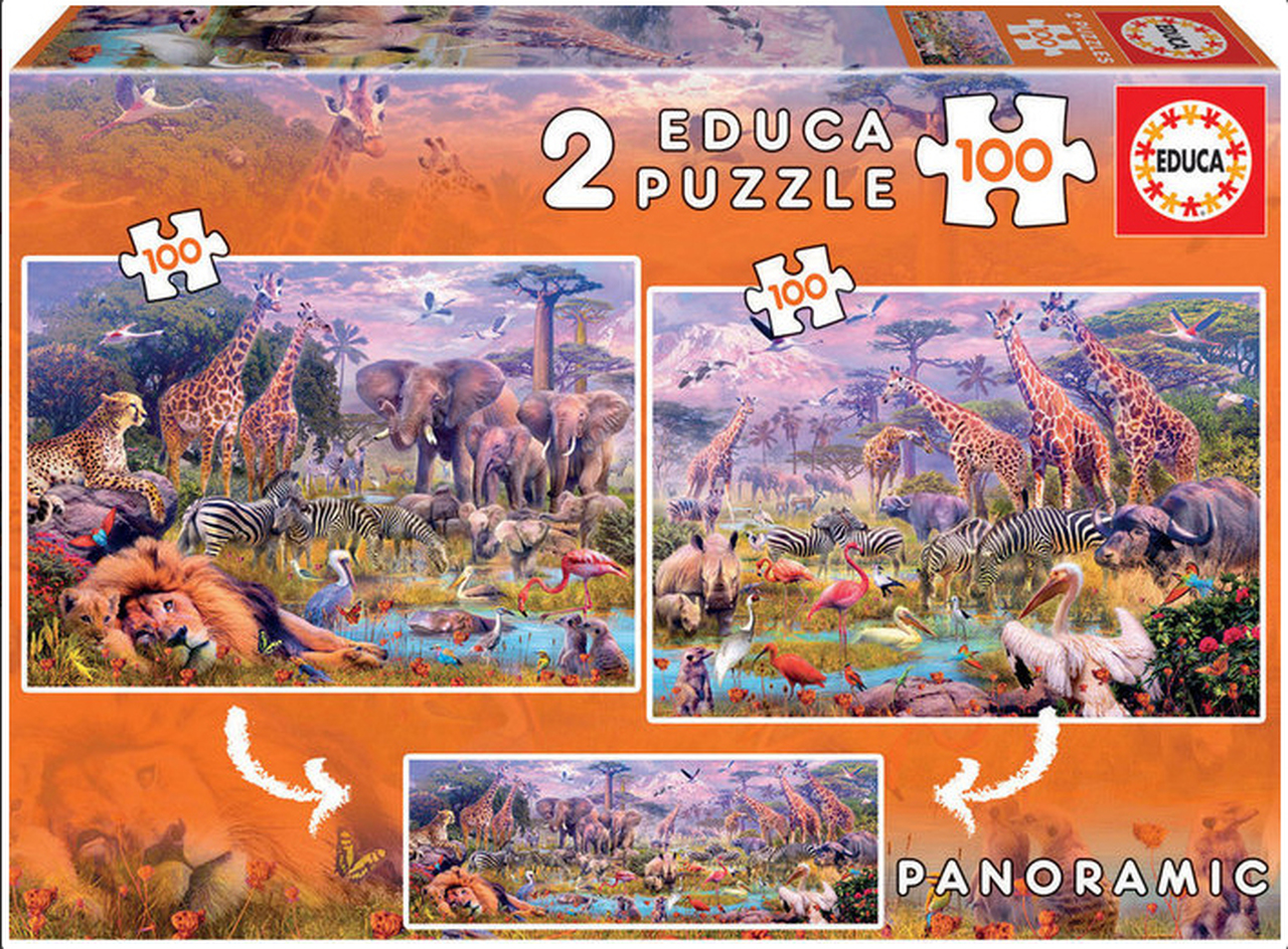 Puzzle  Educa din 2 x 100 de piese - Wild Animals