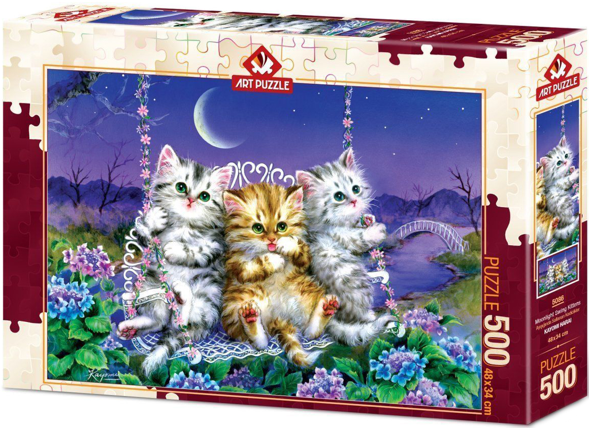 Puzzle Art Puzzle din 500 de piese - Moonlight Swing Kittens