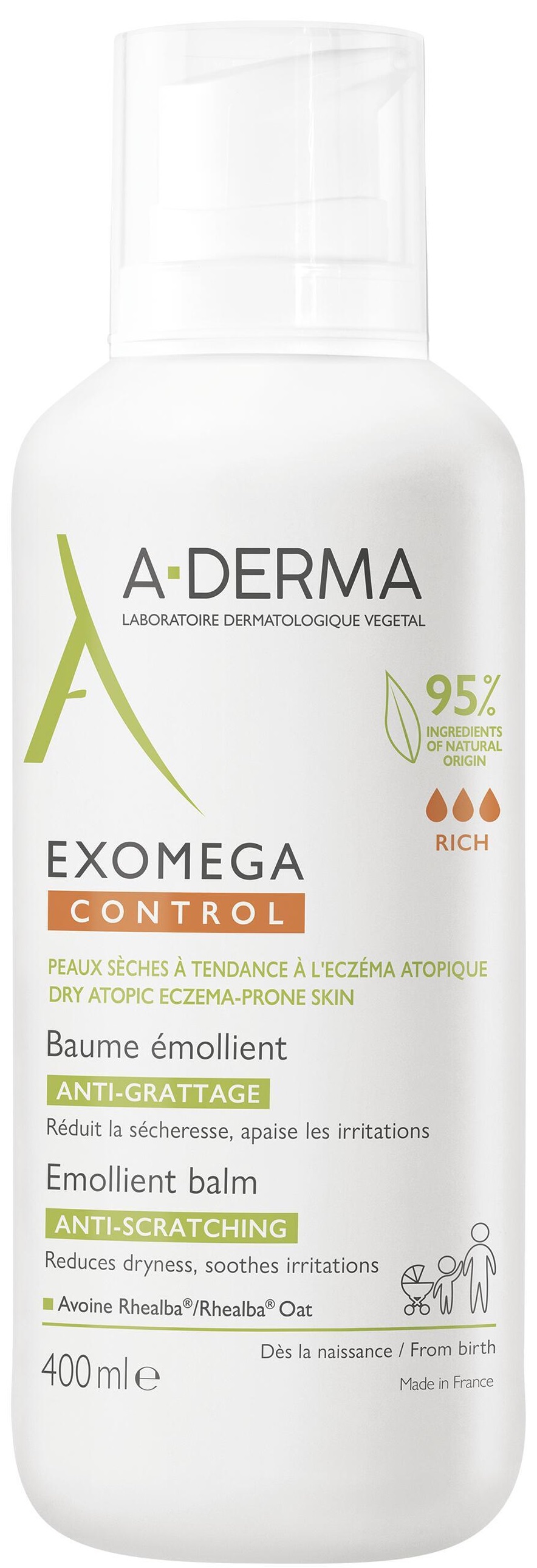 A-Derma Exomega Control Balsam emolient anti-scărpinat, 400 ml