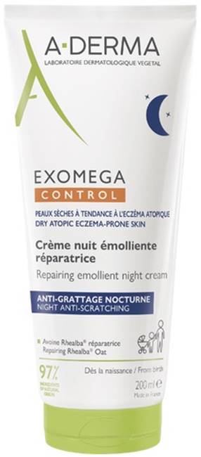 A-Derma Exomega Control Cremă de noapte emolientă și regeneratoare, 200 ml