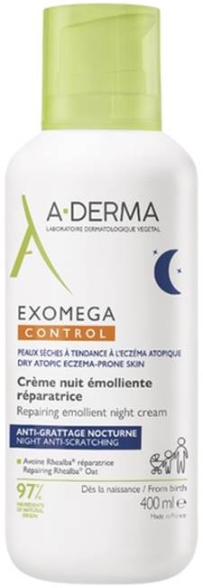 A-Derma Exomega Control Cremă de noapte emolientă și reparatoare, 400 ml