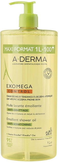 A-Derma Exomega Control Ulei de duș emolient anti-încrețire, 1 l