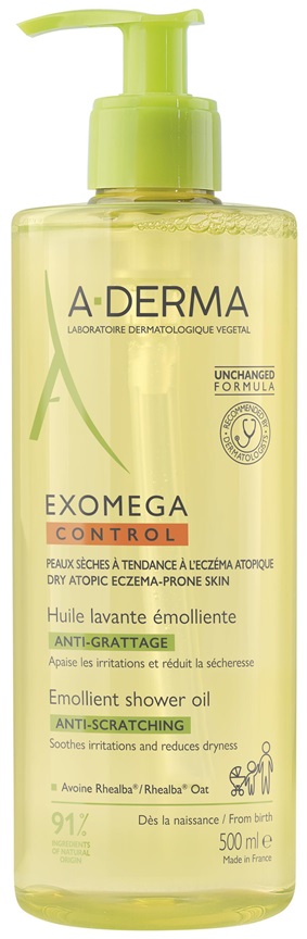 A-Derma Exomega Control Ulei de duș emolient anti-zgârieturi, 500 ml