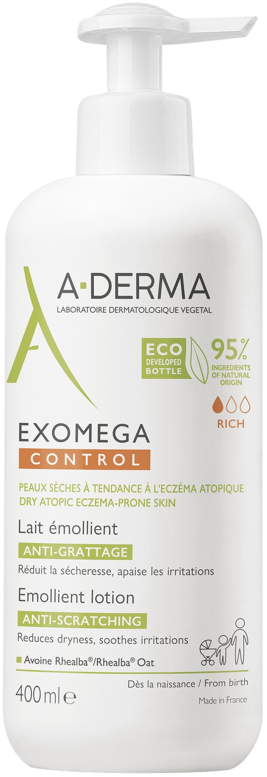A-Derma Exomega Control Lapte emolient anti-zgârieturi, 400 ml