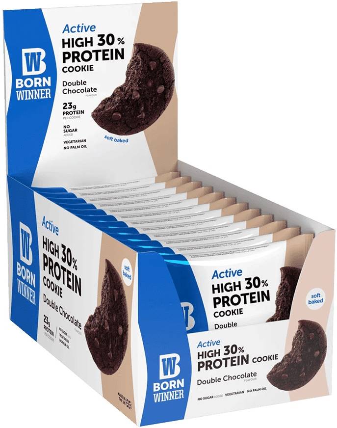 Biscuit Active Protein Cookie, ciocolată dublă, 12 bucăți, Born Winner