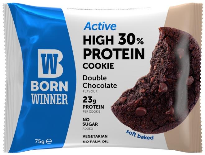 Biscuit Active Protein Cookie, ciocolată dublă, 75 g, Born Winner