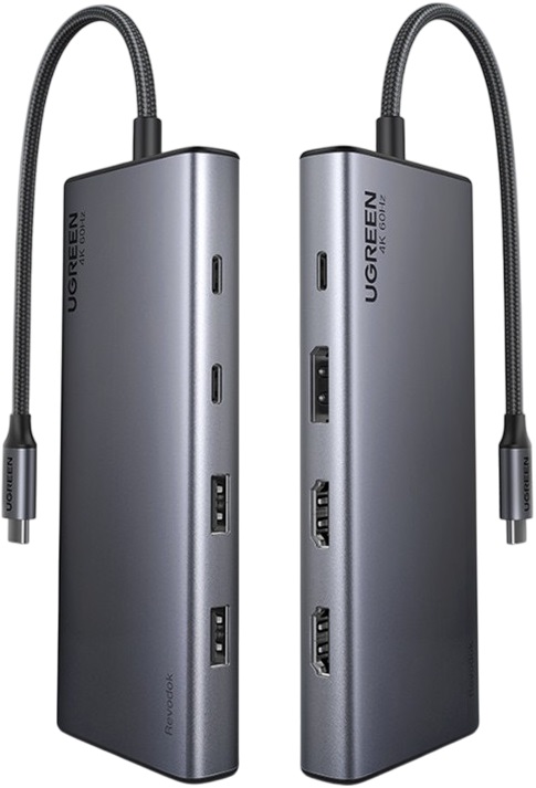 Adaptor Ugreen - CM639 8 în 1, HDMI/DP/100W PD, gri