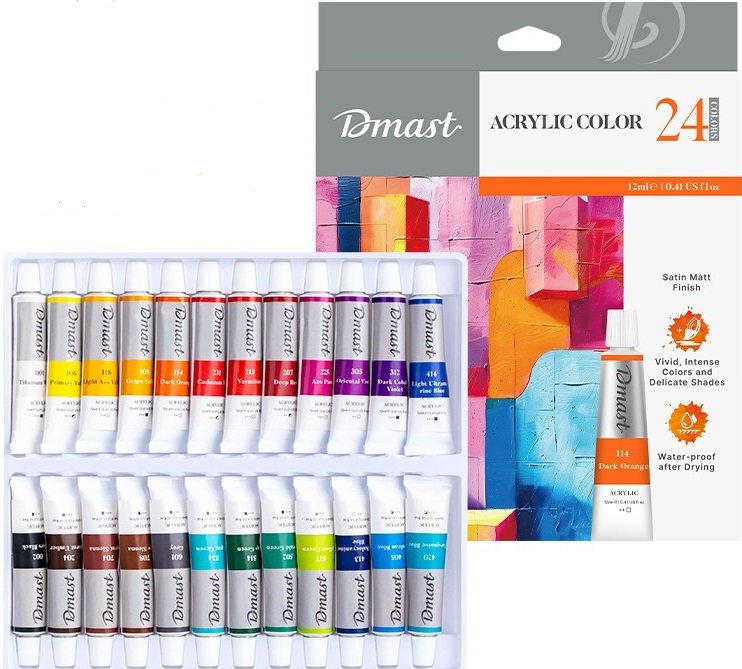 Vopsele acrilice Deli Dmast -  24 culori x 12 ml