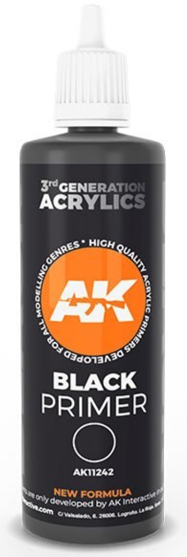 Vopsele acrilice de nouă generație AK Interactive - Black Primer AK11242 (100 ml)