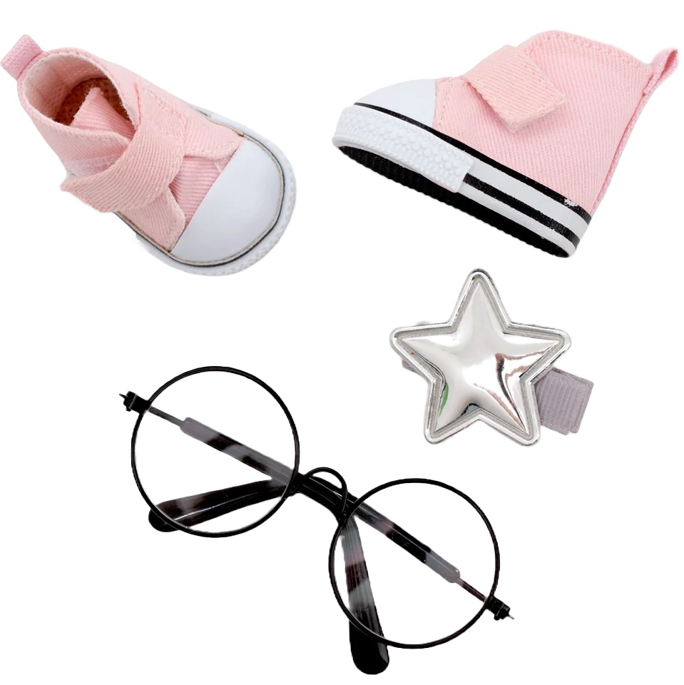 Accesorii pentru păpuși Orange Toys Sweet Sisters - Adidași, snood și ochelari roz