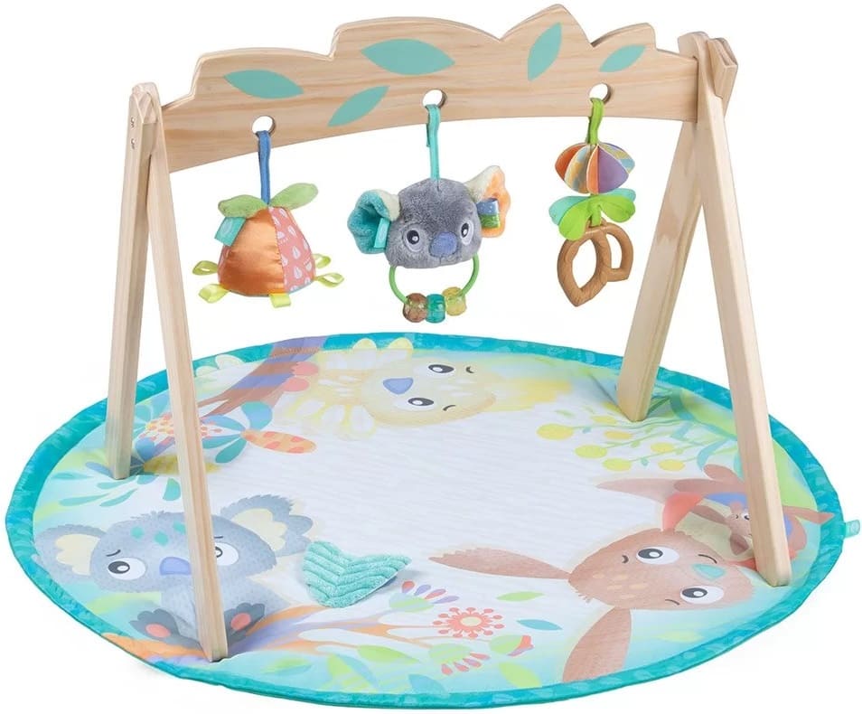 Saltea de activități pentru bebeluși cu arc de lemn Playgro - Fauna Friends, 0m+